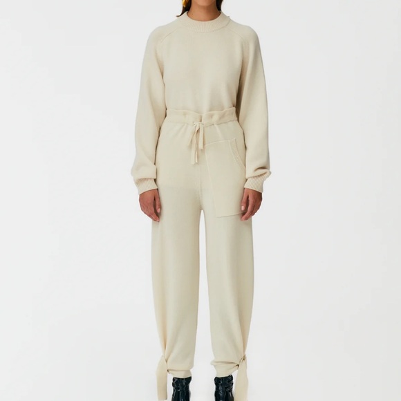TIBI Cashmere Tie Lounge Ivory Sweatpants - Picture 1 of 8